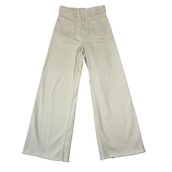 Zara Denim - Zara Jeans Womens 4 Patch Pockets Marine Wide Leg Beige High Waist Frayed Hem
